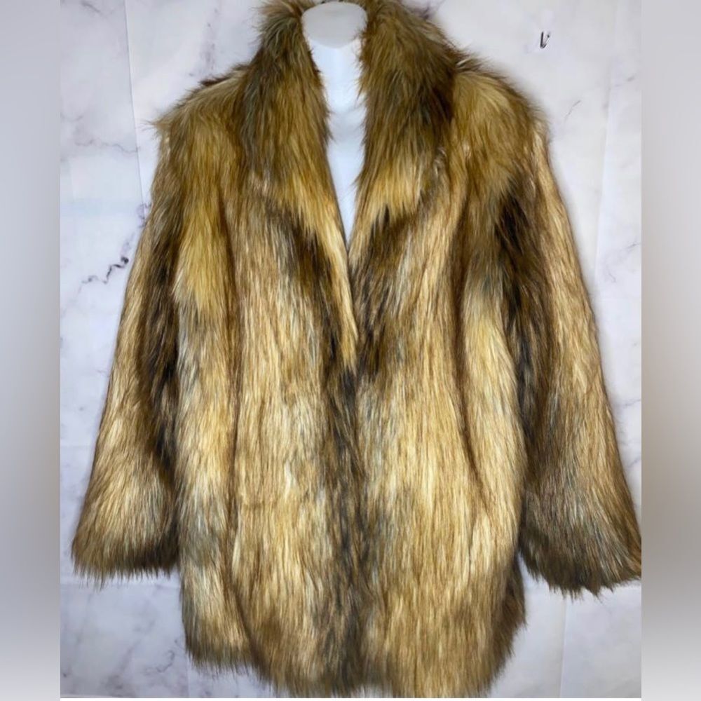 Donna Slayers Fabulous Furs Red Fox Faux Fur Shawl Collar Coat Large